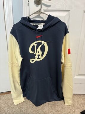 MLB Navy and Cream LA Dodgers Pullover Hoodie by Nike